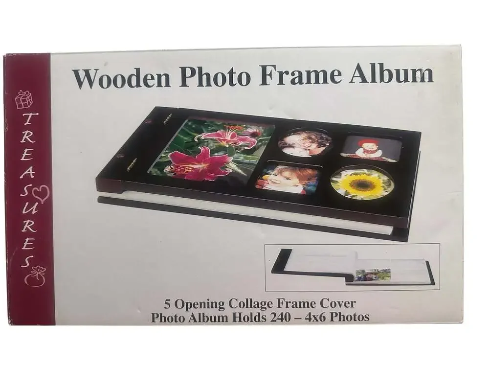 Treasures Wooden Photo Frame Album 5 Opening Collage Cover Holds 240 4x6 Photos